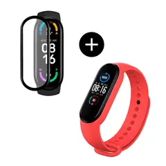 GENERICO - Pack correa color rojo + mica de vidrio para MI band 4