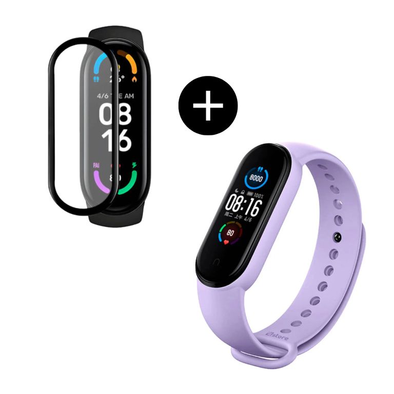 Pack correa color Lila + mica de vidrio para MI band 4