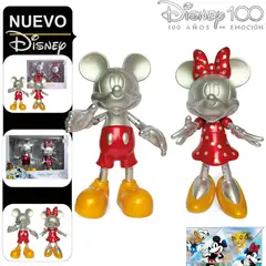 DISNEY - Set de Figuras Articulables Mickey y Minnie Platinado