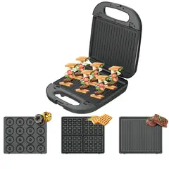 TRENDS - Maquina Electrica 3 en 1 RAF R.2221 16 Donas, 4 Wafleras y Grill
