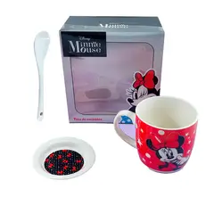 GENERICO - Set de Taza o Pocillo plato y cuchara con Diseño - MN Rojo