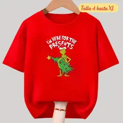 GENERICO - Polos Navidad Algodon El Grinch Rojo Manga Corta - Tallas 4 hasta XL