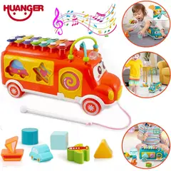 HUANGER - Camionsito Musical Xilofono y Bloques De Construcción Rojo