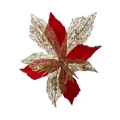 GENERICO - Flor Navideña x 3 unidades - Rojo con Dorado