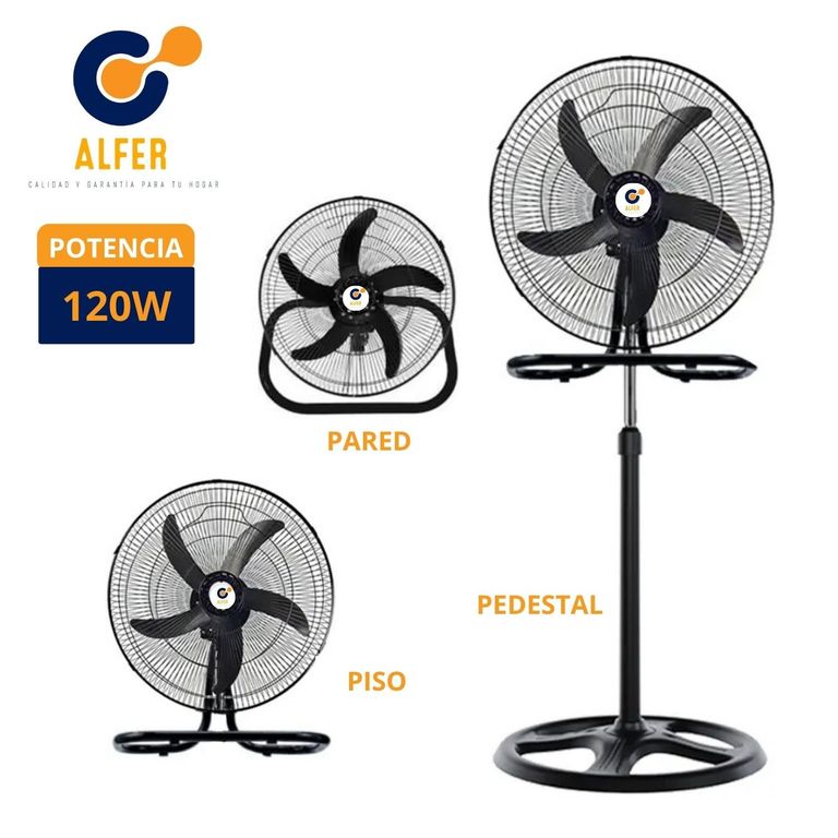 Ventilador 3 en 1 de 18 Pulgadas y 120 Watts Negro Motor silencioso