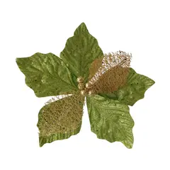 GENERICO - Flor Navideña x 6 unidades - Verde con Dorado
