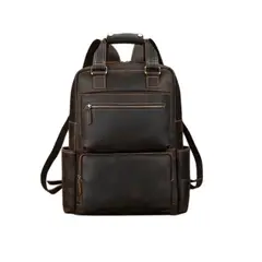 GENERICO - Mochila de Cuero Marron Oscuro Gran Capacidad