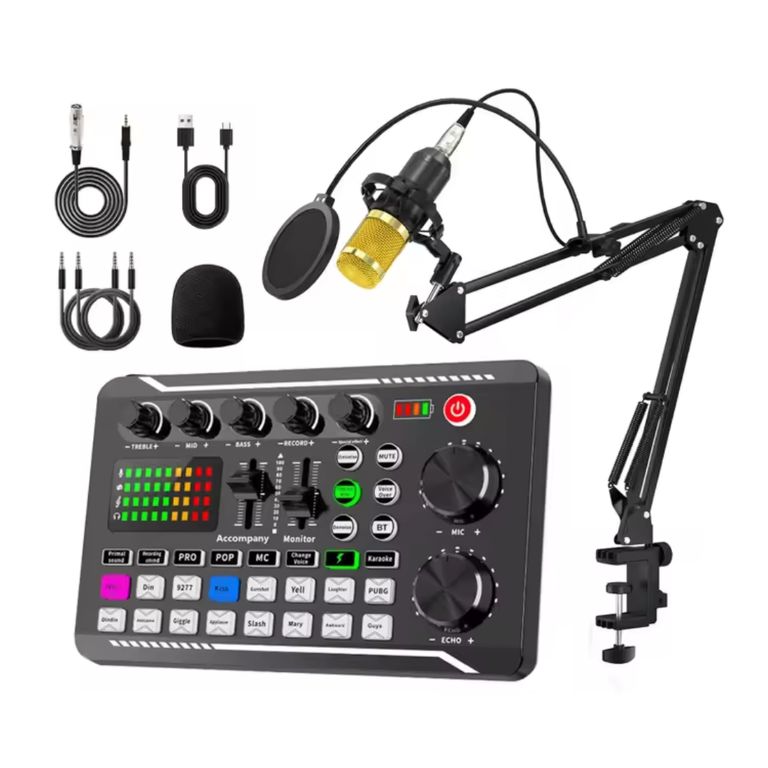 Kit Microfono Condensador Consola Mezcladora de Efectos Sonido Transmisiones en Vivo