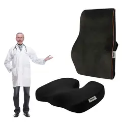 DAUER - Pack Cojín Ortopédico Asiento+Soporte Lumbar Ergonómico para Coxis y Espalda con Gel y Memory Foam
