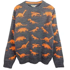GENERICO - Chompa de invierno para niños chompa de lana diseño dino Plomo Naranja