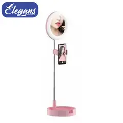 SEISA - Espejo led con soporte de celular color rosado HXD04 Élegans