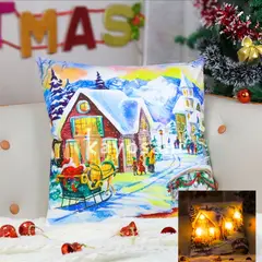 CASATEX - COJIN NAVIDEÑO CON LUCES VILLA MAGICA 45X45CM.
