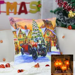 CASATEX - COJIN NAVIDEÑO CON LUCES VILLA MAGICA 45X45CM.