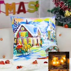 CASATEX - COJIN NAVIDEÑO CON LUCES VILLA MAGICA 45X45CM.