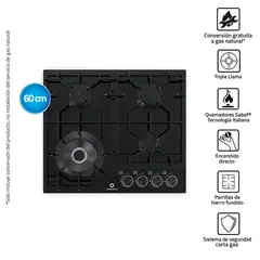 INDURAMA - Cocina Empotrable 4 Quemadores EGASI-604CGNE Negro