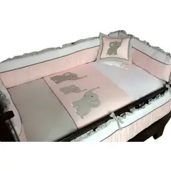 GENERICO - Set de cuna Diseño Tres elefantitos en color Rosado