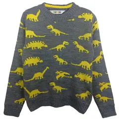 GENERICO - Chompa de hilo tacto para niños Dino Plomo Amarillo