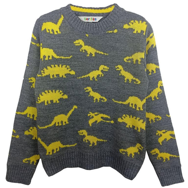 Chompa de hilo tacto para niños Dino Plomo Amarillo