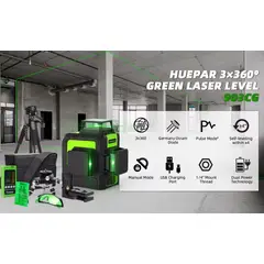 HUEPAR - Nivel láser verde 903CG 12 líneas recargable(Dos baterías) ​ ​ ​ ​ ​