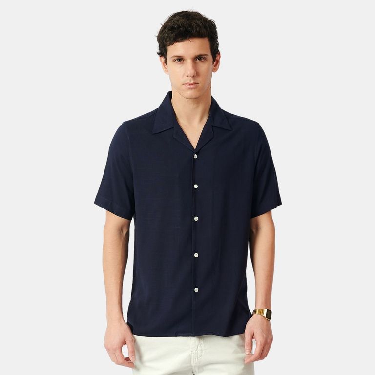 Camisa Lino Hombre Azul