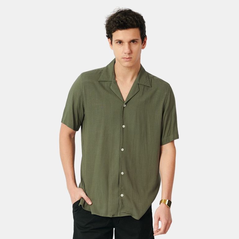 Camisa Lino Hombre Verde
