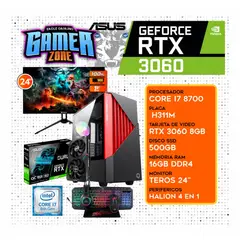 NVIDIA - CPU GAMING INTEL CORE I7 8700 + RTX 3060 8GB +16GB + SSD 500GB + MONITOR 24 +KIT
