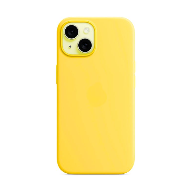 Case para Iphone 15 con logo protector de silicona color amarillo