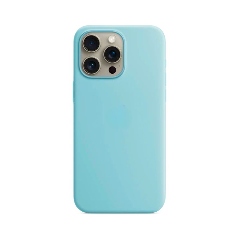 Case para Iphone 15 Pro con logo, protector de silicona color Cielo