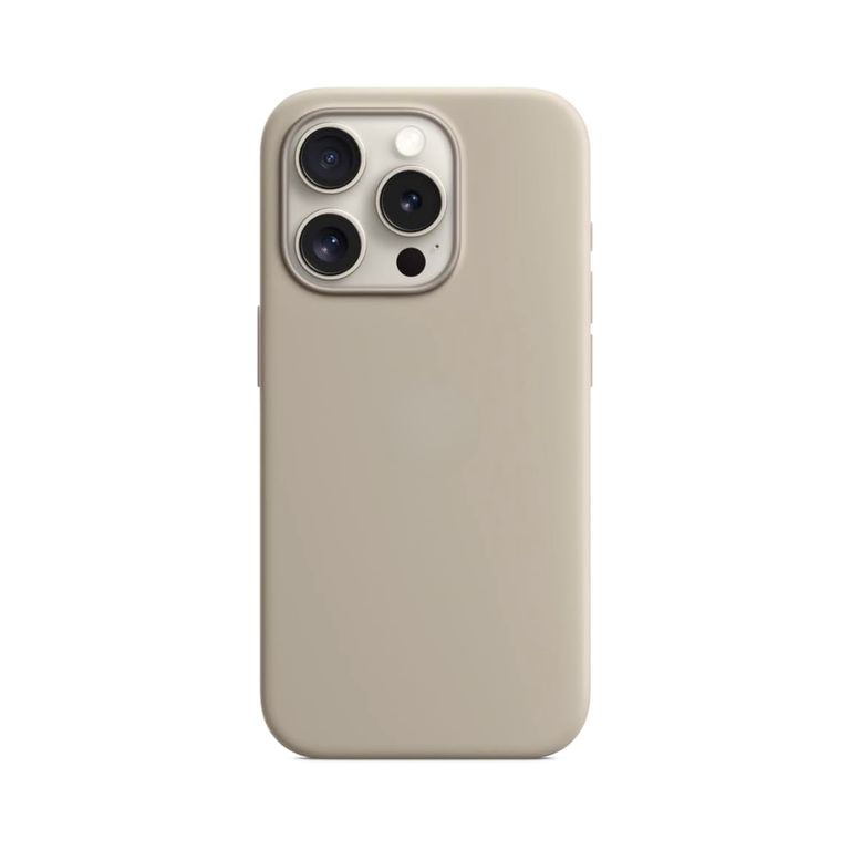 Case para Iphone 15 Pro con logo, protector de silicona color nude