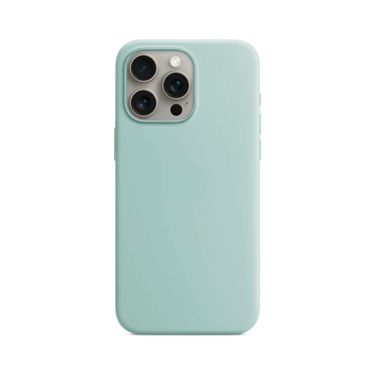 Case para Iphone 15 Pro con logo, protector de silicona color Agua