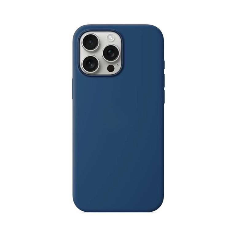Case para Iphone 15 Pro max con logo, protector de silicona,azul acero