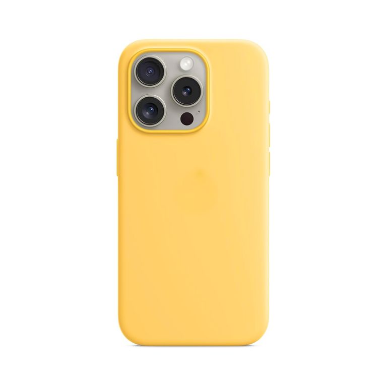 Case para Iphone 15 Pro max con logo, protector silicona, amarillo
