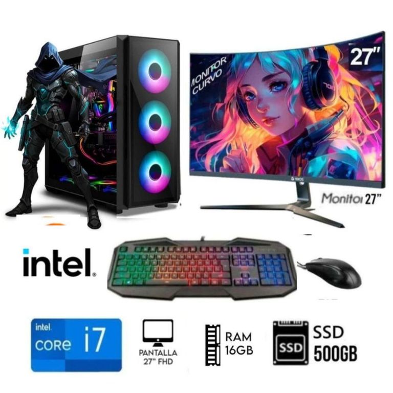 Computadora PC CORE I7 Ram 16GB DISCO SSD 500GB MONITOR 27 FHD