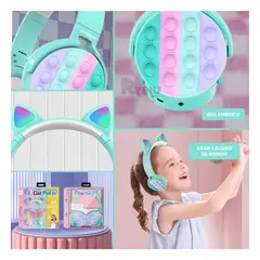 GENERICO - Audifonos Innovadores con Orejas de Gato Pop It Verde Agua