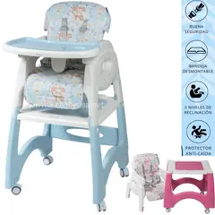 EBABY - Silla de comer Escritorio y con Ruedas Lara Celeste