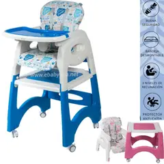 EBABY - Silla de comer Escritorio y con Ruedas LARA AZUL