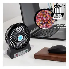 GENERICO - Ventiladora Util Mini en Negro Y+Regalo Ligas para Peinar