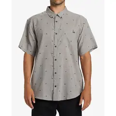 BILLABONG - Camisa Hombre Manga Corta Casual Beige Algodón Jacquard