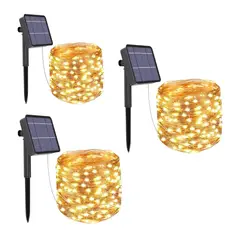 GENERICO - LUCES NAVIDEÑAS CON PANEL SOLAR AHORRATIVO 10 METROS - 03 Unidades