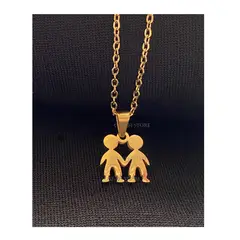 OEM - Collar Mujer Dije Mini 2 Niños o 2 Hijos Fino Acero Inoxidable 316L