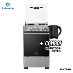 INDURAMA - COCINA DE PIE A GAS 4 HORNILLAS - FONTANA + HERVIDOR OSTER NEGRO