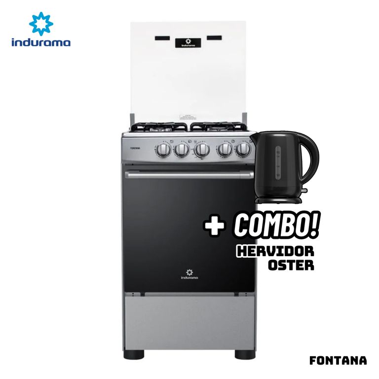 COCINA DE PIE A GAS 4 HORNILLAS - FONTANA + HERVIDOR OSTER NEGRO