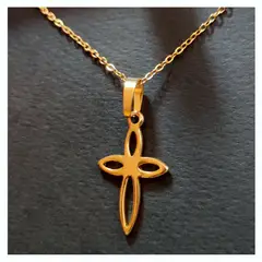 OEM - Collar Mujer Cruz Lazo Fino Acero Inoxidable Dorado x Navidad