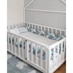 GENERICO - Trenza protector de cuna 6 metros Blanco, plomo y celeste