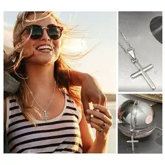 OEM - Collar Cruz Mujer Redonda Fino Acero Inoxidable x Cumpleaños