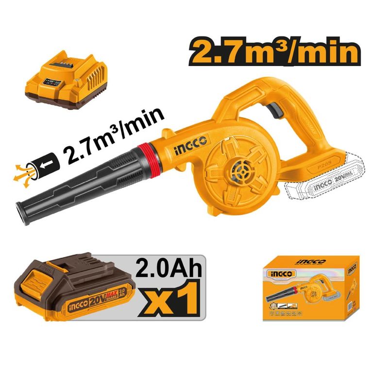 SOPLADORA INALÁMBRICA INGCO 20V + BATERÍA 20AH + CARGADOR CABLI200281