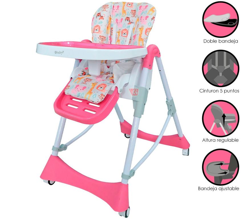 Silla de Comer Regulable LORI 624 Rosado Animales