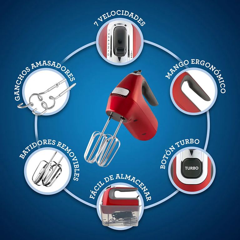 Batidora de Mano Oster® 7 Velocidades + Función Turbo, 320W FPSTHM360R