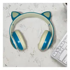 GENERICO - Audifonos con Luces Forma de Gato Azul Y+Papel de Regalo