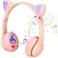 GENERICO - Audífonos Cat Orejas de Gato LED Bluetooth con Micrófono - rosado
